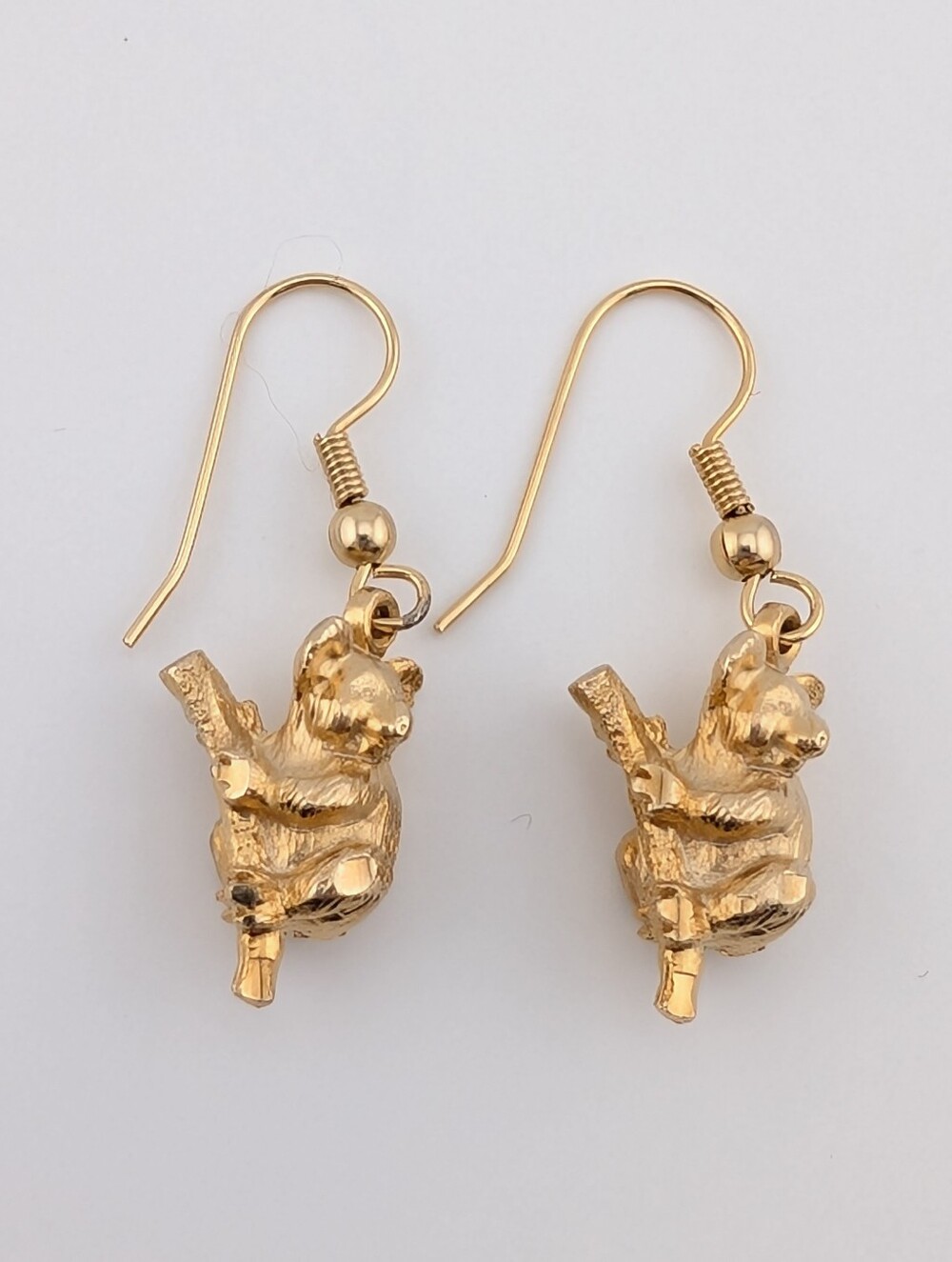 Vintage Koala Charm Gold Tone Dangle Earrings